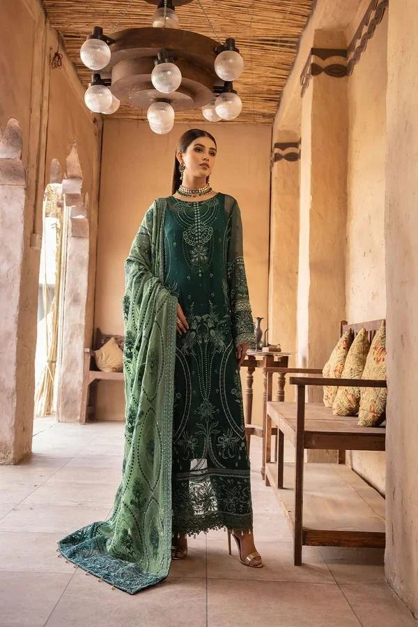 Johra sea green gold luxury chiffon collection 3 piece JH-532