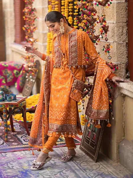 Gul Ahmed  Chunri Lawn 3PC Gold Printed Lawn Unstitched Suit  CL-42013 B