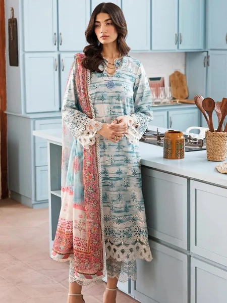 Afrozeh 484-Ocean Dream-Print Kari Unstitched Lawn '23