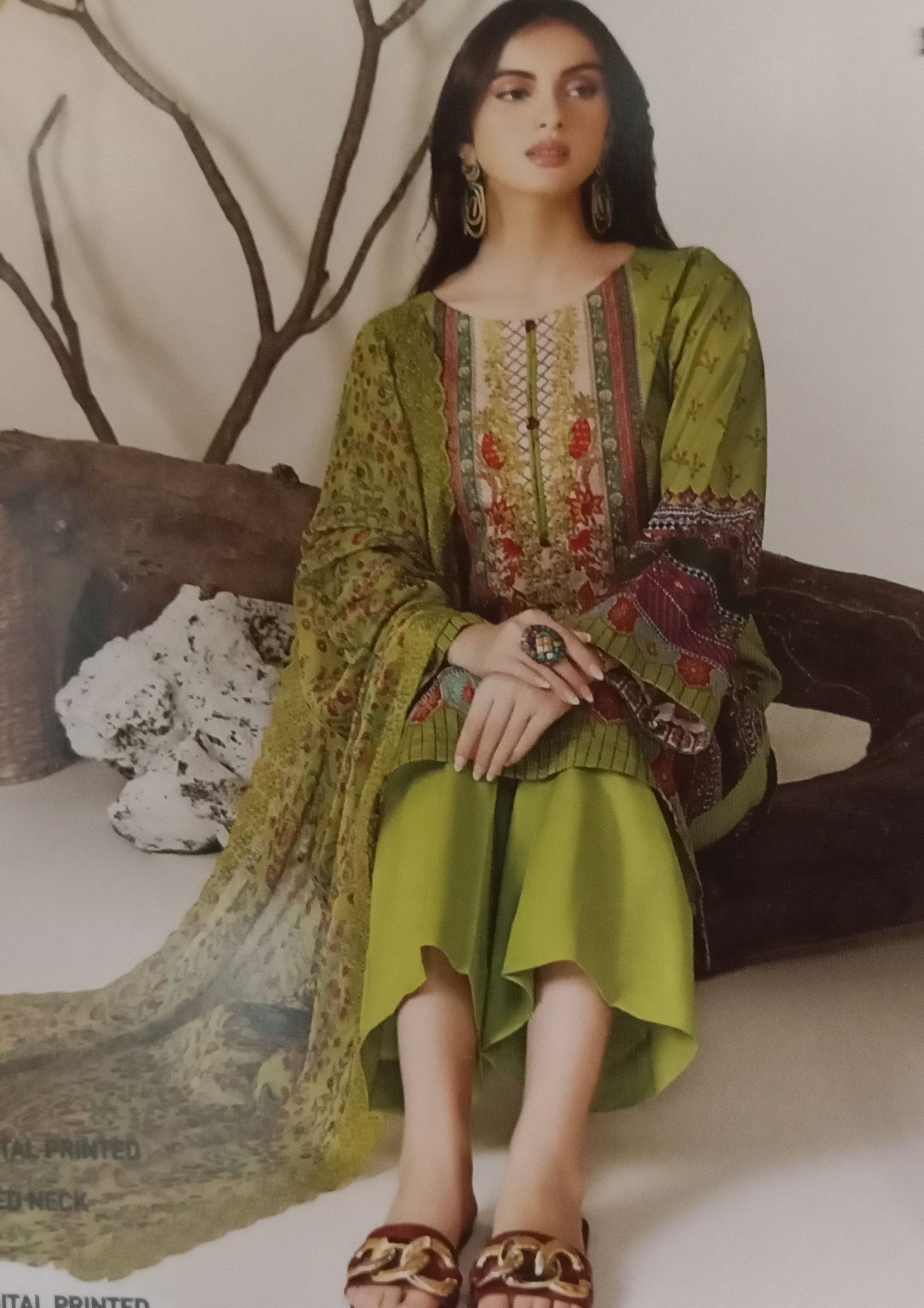 Rang Pasand sheen green print embroidered 3pc available in shelai