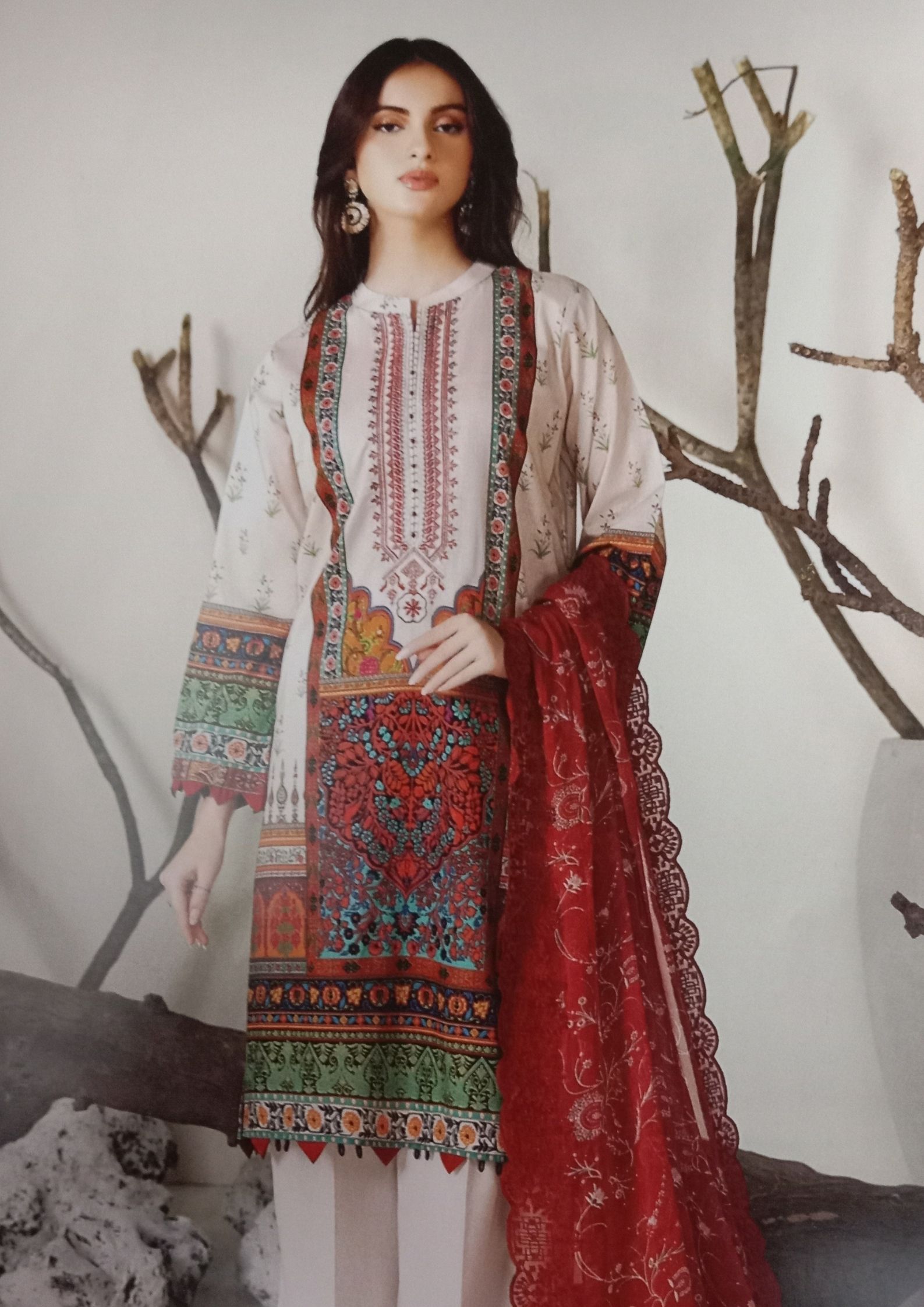 Rang Pasand off white print embroidered 3pc available in shelai