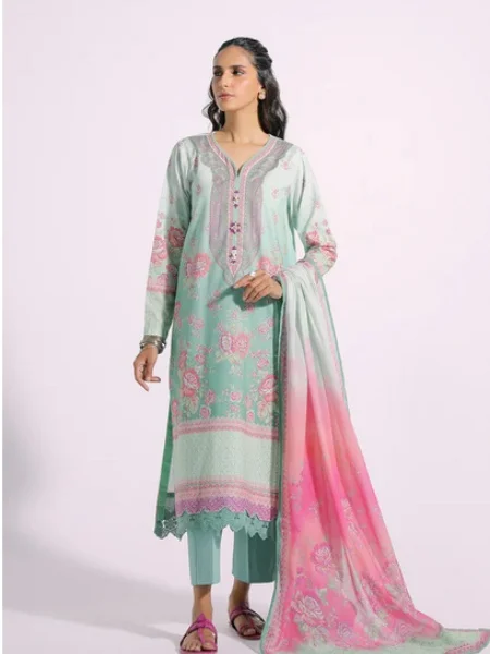 Ethnic E0208 Sea Green Color Printed Lawn Dress with Printed Lawn Dupatta