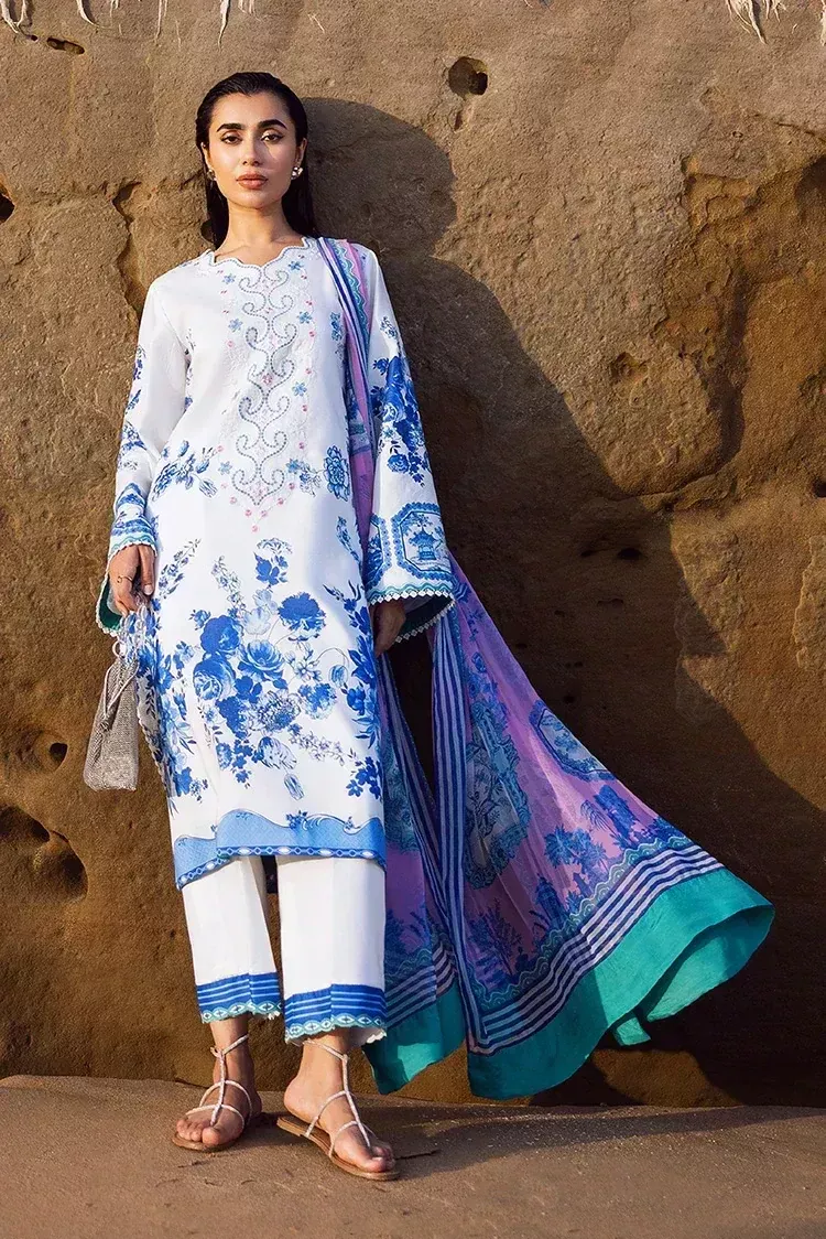 Sadaf Fawad Khan Everyday Print Blue Pottery Unstitched | SHELAI27424