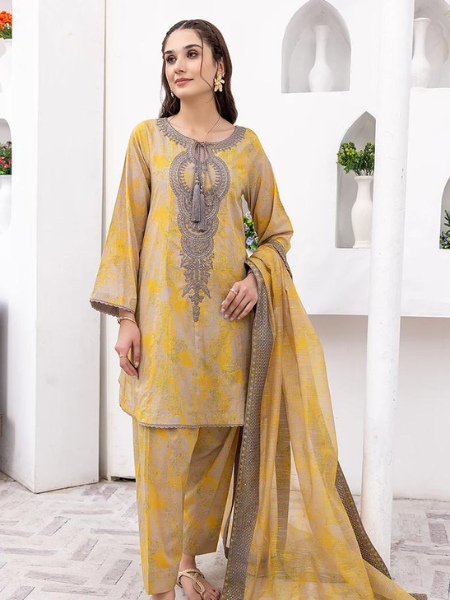 Charizma Sheen SH23-15 3-Pc Unstitched Embroidered Shirt with Embroidered Net Dupatta