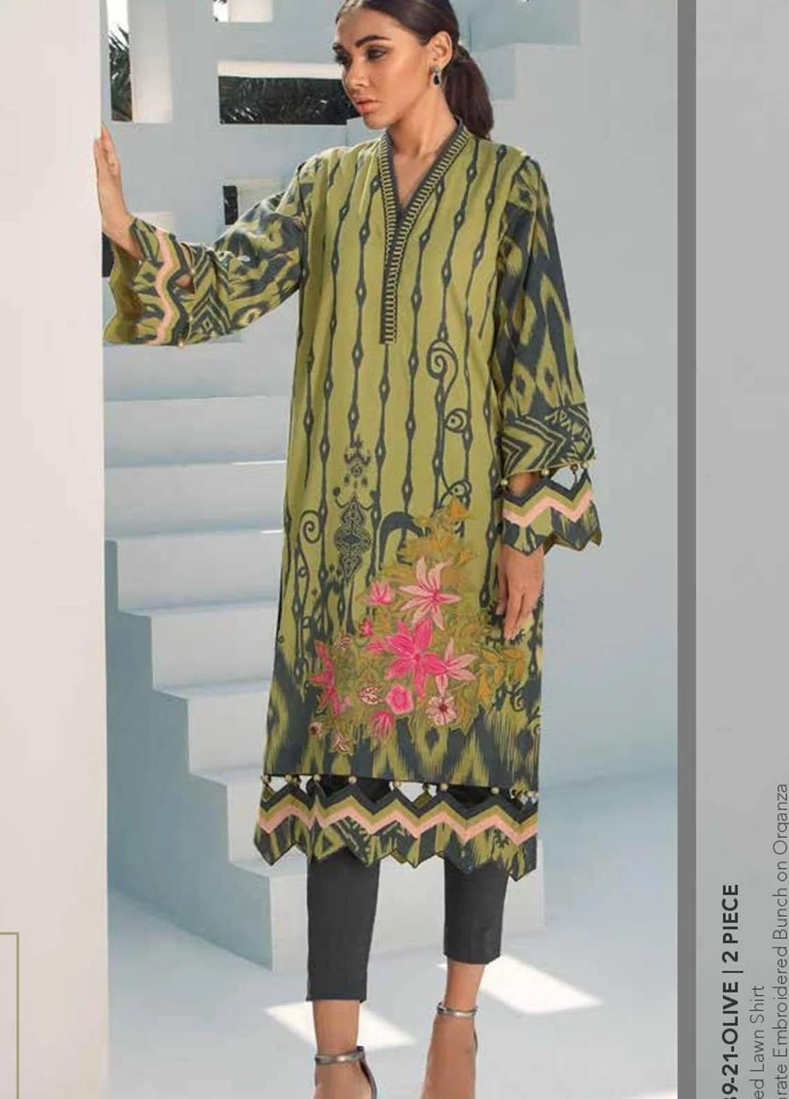 Alkaram Studio olive 2 pieces available in Shelai SS-39-21