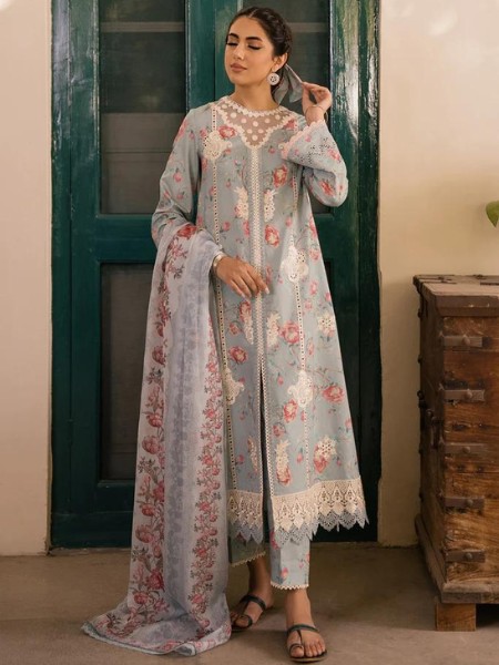 AABYAAN ESME (AC-04) CHIKANKARI EMBROIDERED DRESS WITH DIGITAL PRINTED SILK DUPATTA