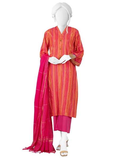 J. JLAWN-S-23-039 Pink Embroidered Jacquard Shirt & Dupatta With Trouser