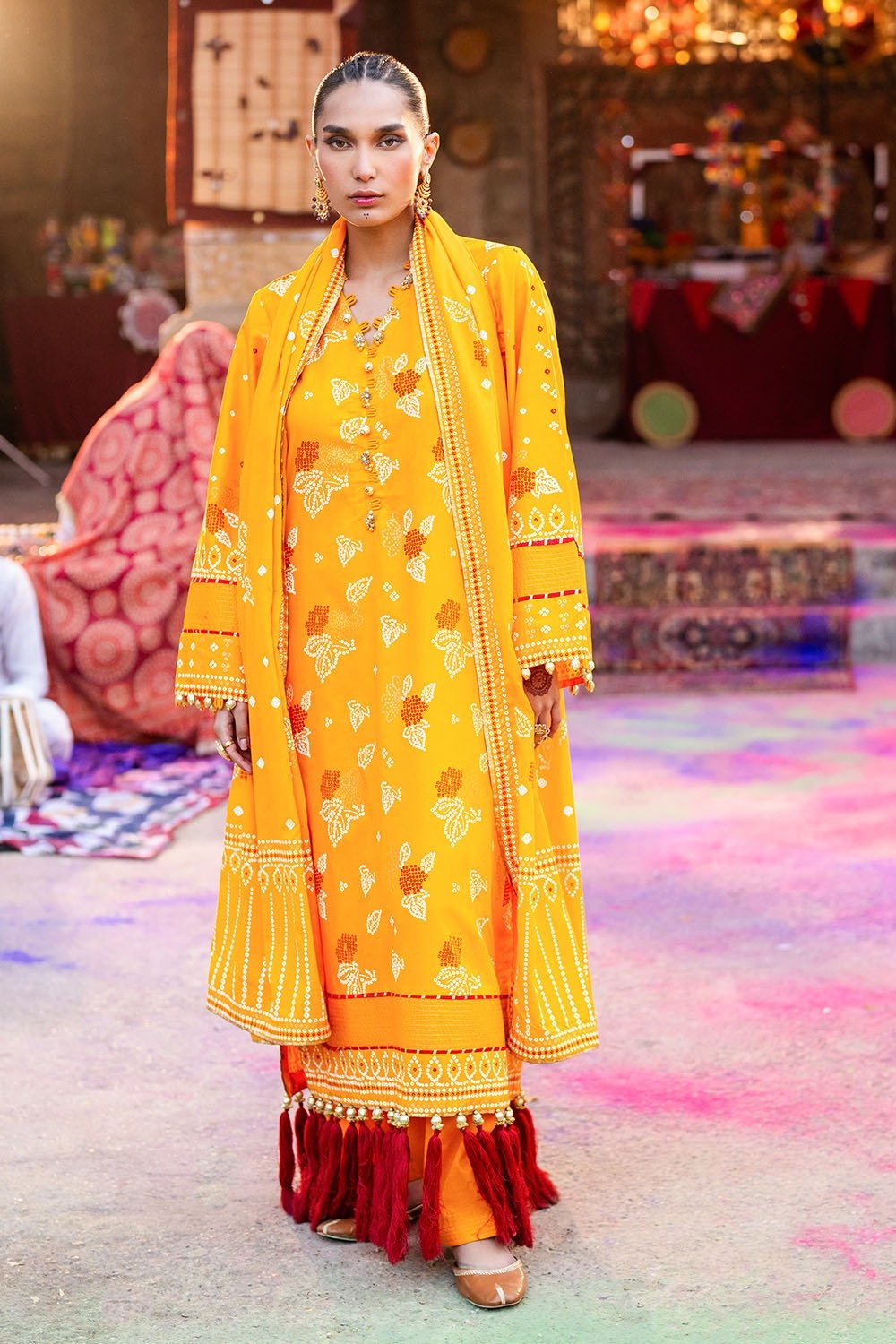 3 Piece Unstitched Gold Lacquer Printed Lawn Suit CL-52177 A