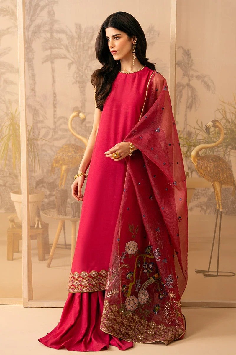 Cross Stitch ROSY TWILIGHT-3 PIECE EMBROIDERED SILK SUIT | SHELAI8830