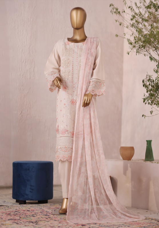 Bin Saeed Stitched Exclusive Plain Cotton 3 Piece | Nude