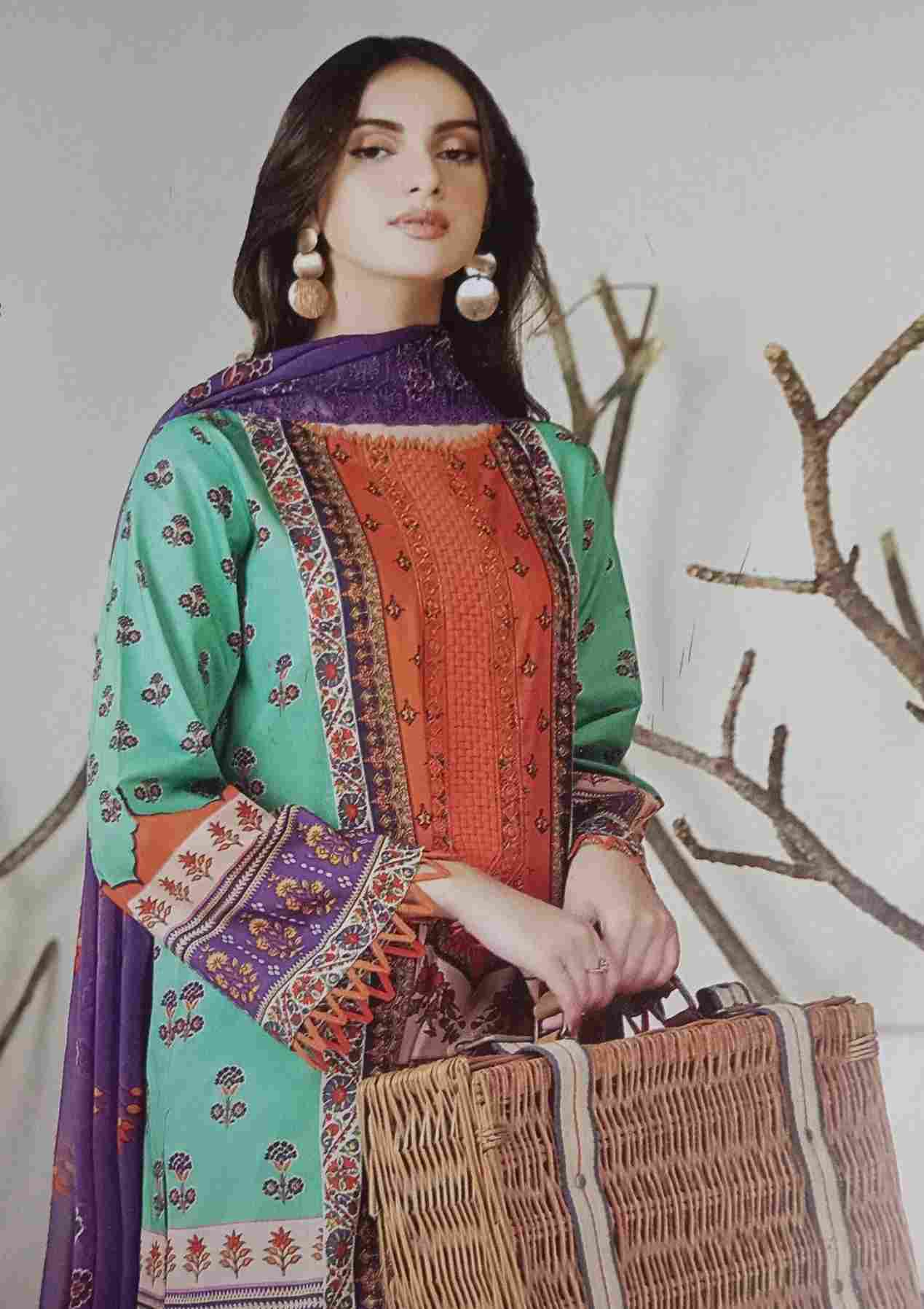 Rang Pasand mint green print embroidered 3 pieces now in Shelai