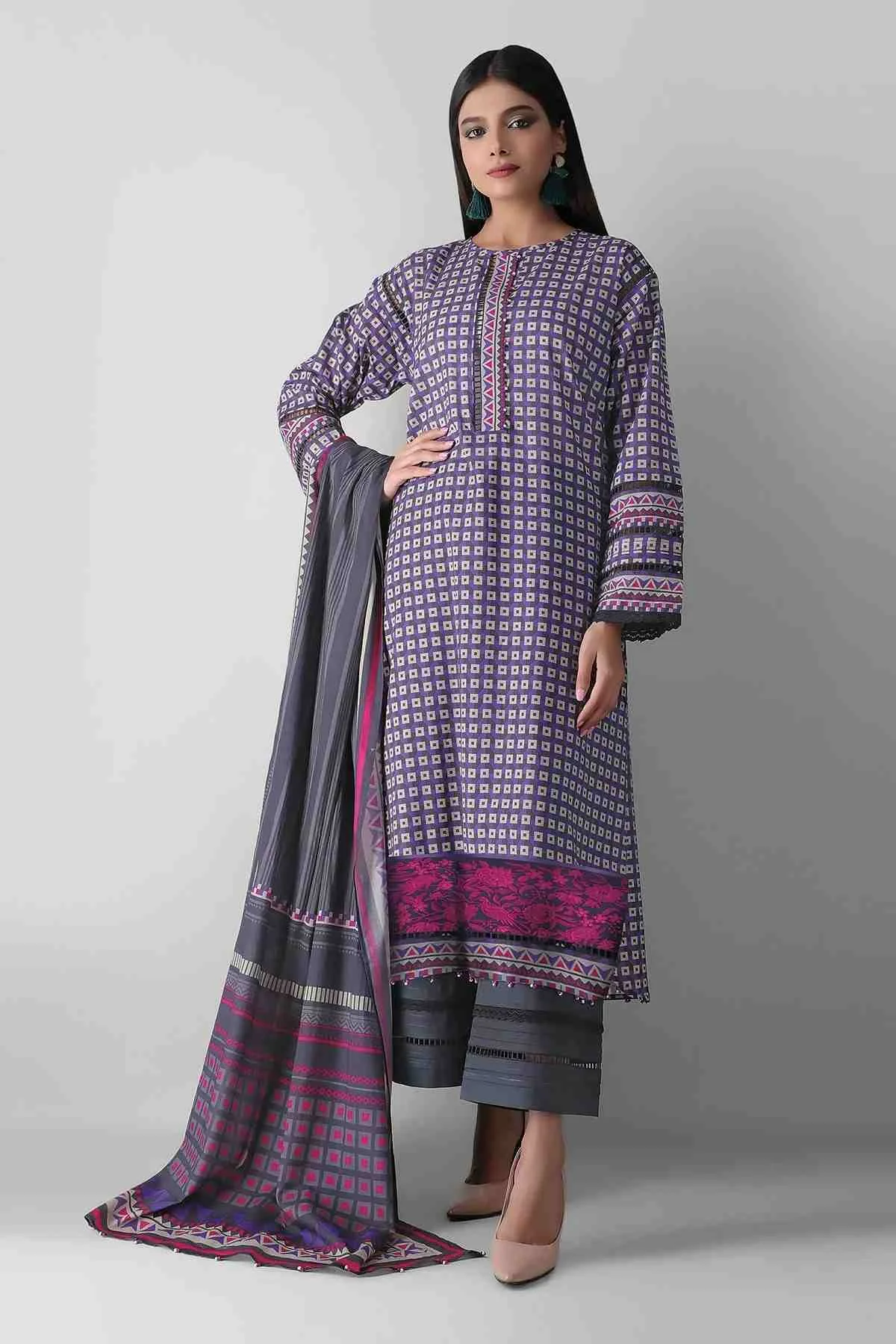 Khaadi premium purple printed B21326B 3 pieces at Shelai