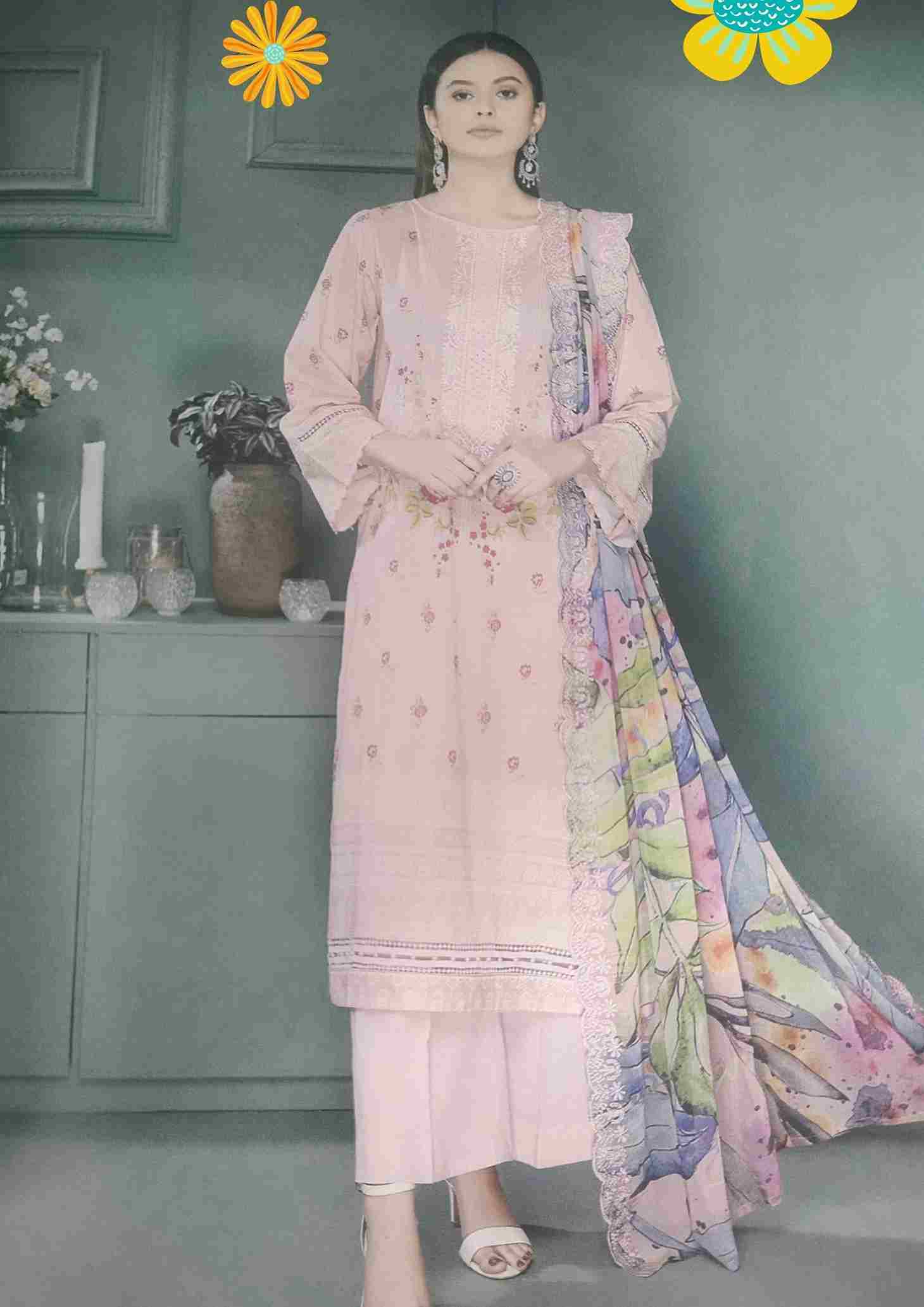 Rang pasand pastel pink embroidered 3pc available in Shelai