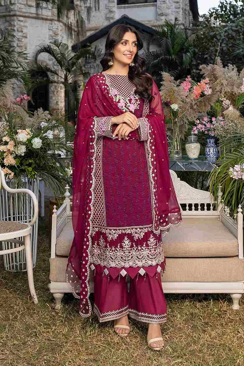 AZURE luxe embroidered festive carmine 3 pieces at Shelai