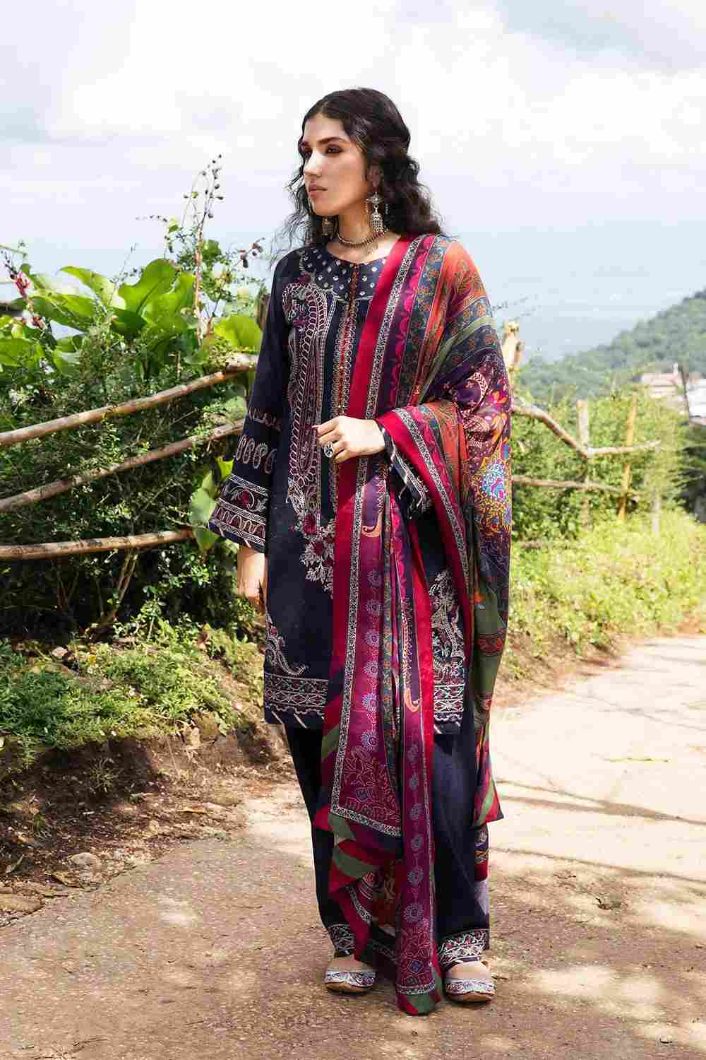 Zara Shahjahan Navy Blue Winter Shawl 3Piece Mehrnaz in BD