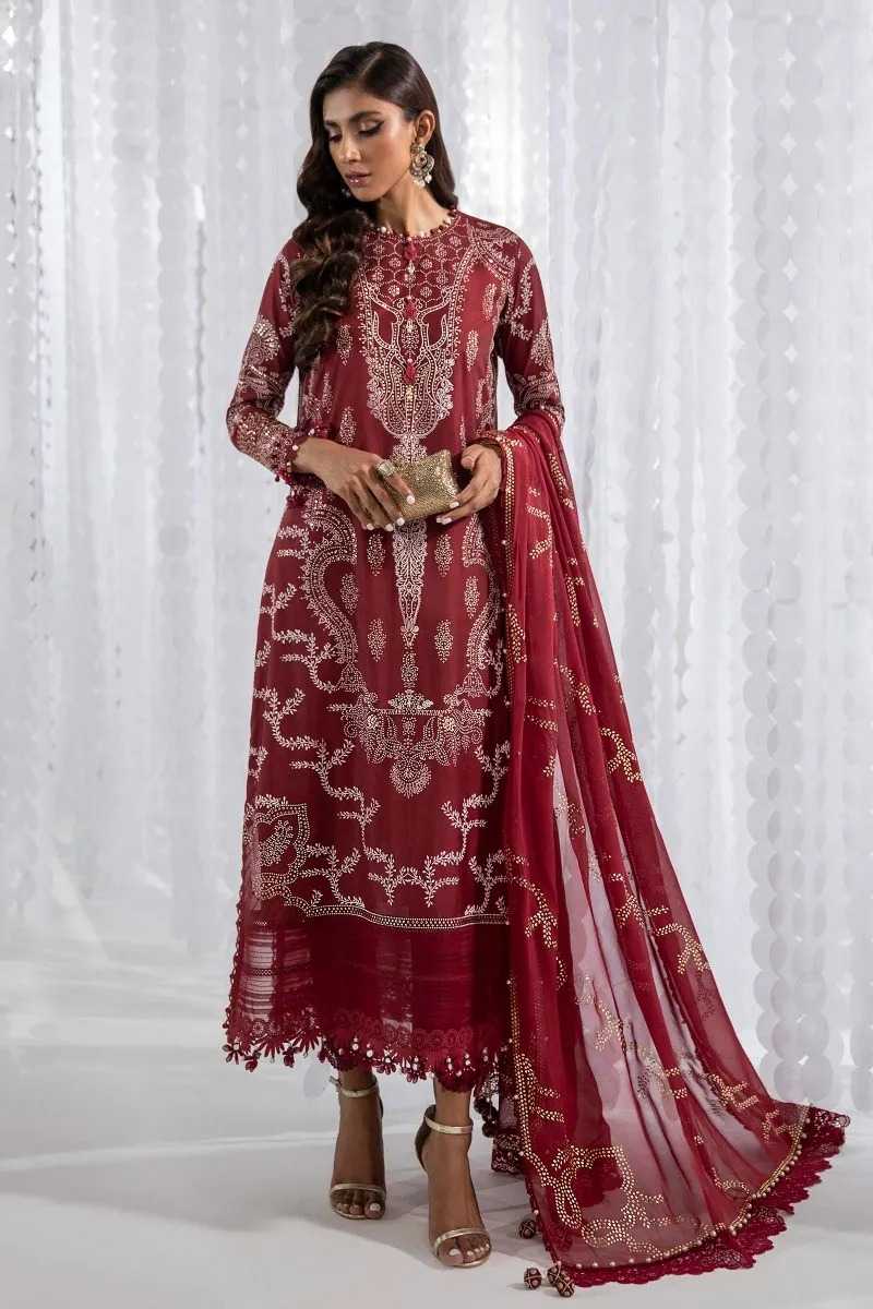 Sana Safinaz berry red embroidered 3 pieces available in Shelai