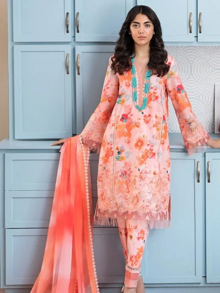 Afrozeh 483-Coral Crush-Print Kari Unstitched Lawn '23