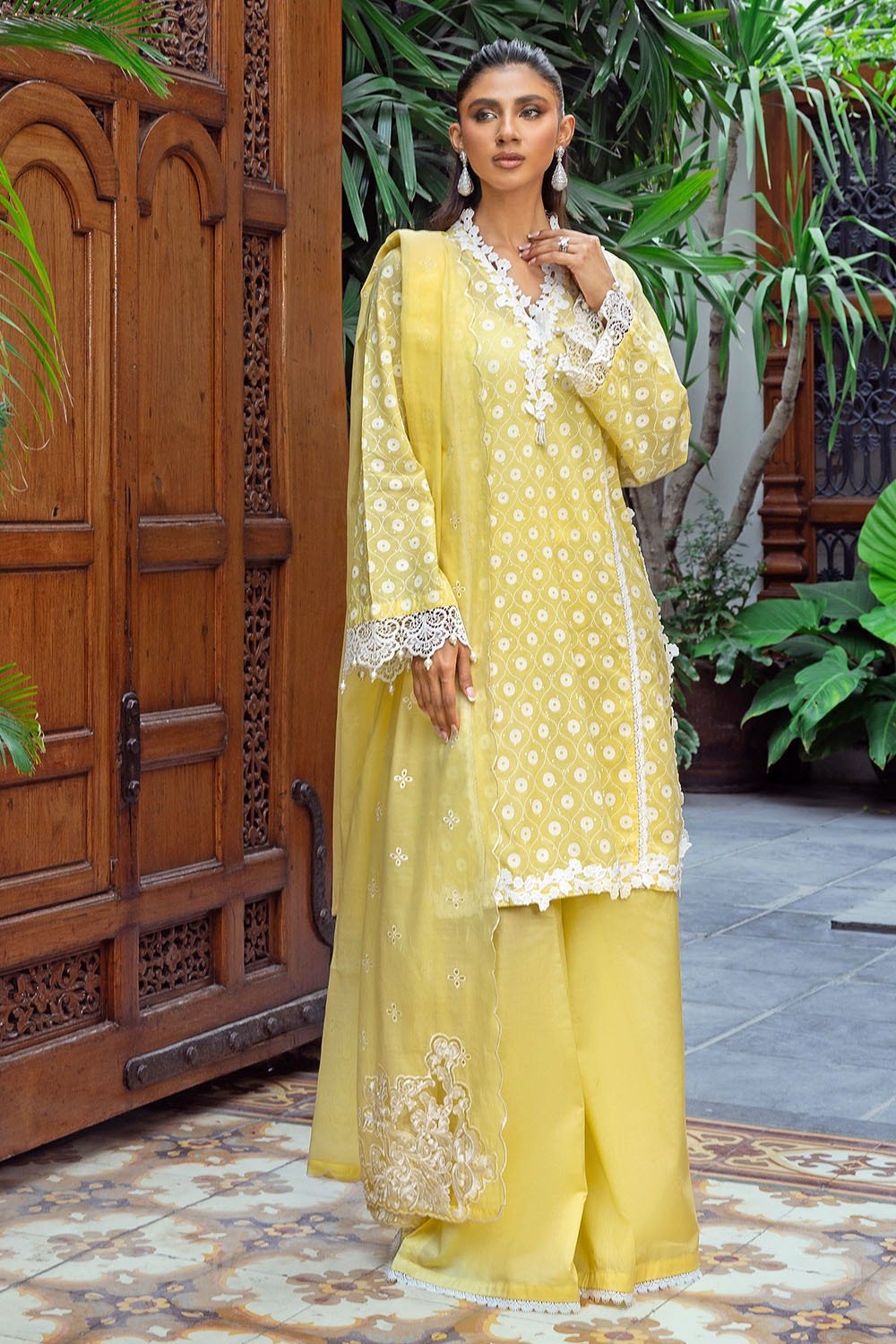3 Piece Unstitched Lacquer Printed Lawn Suit with Embroidered Paper Cotton Dupatta PC-52001