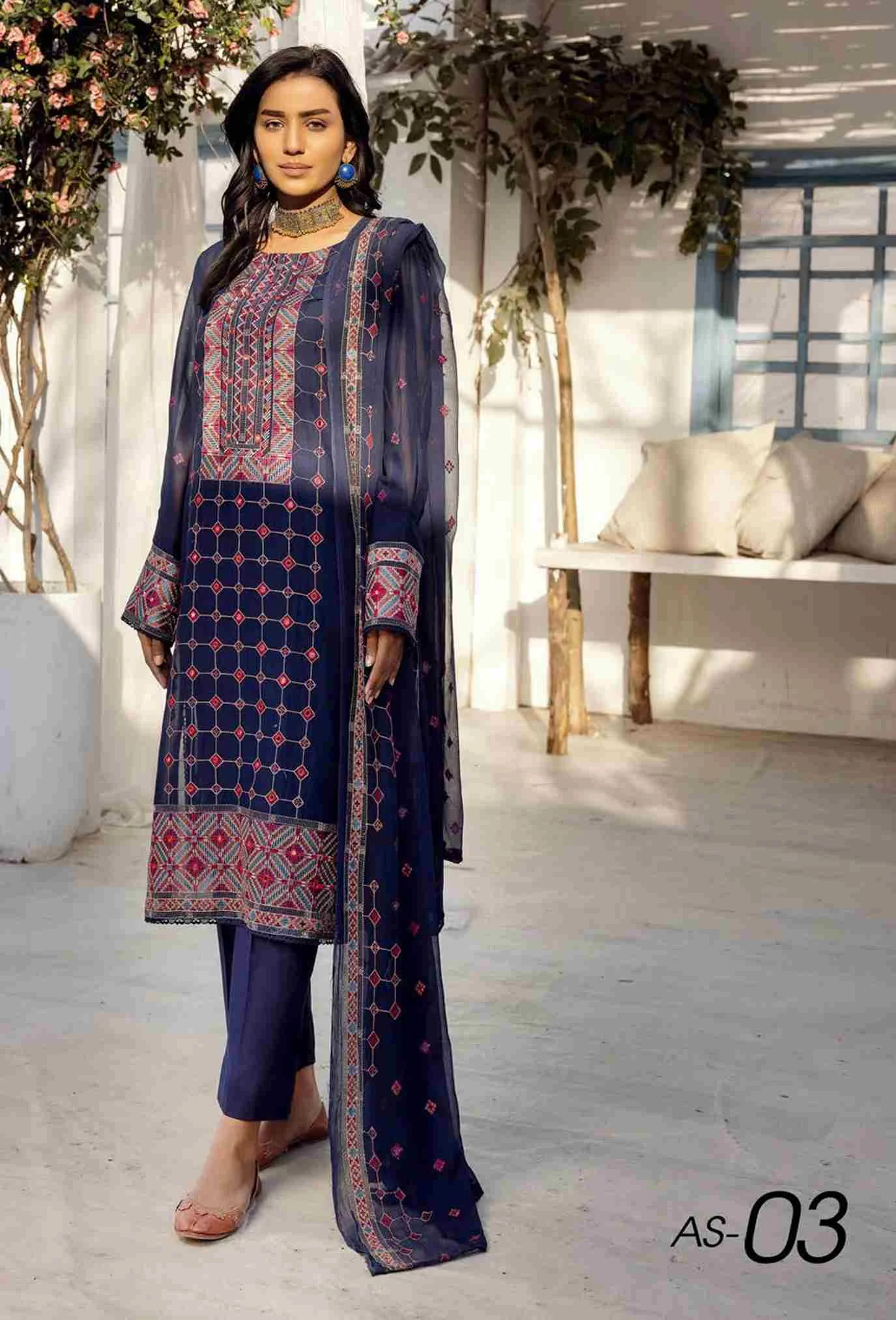 Aangan luxury swiss emb AS-03 3 pcs by Khoobsurat at Shelai