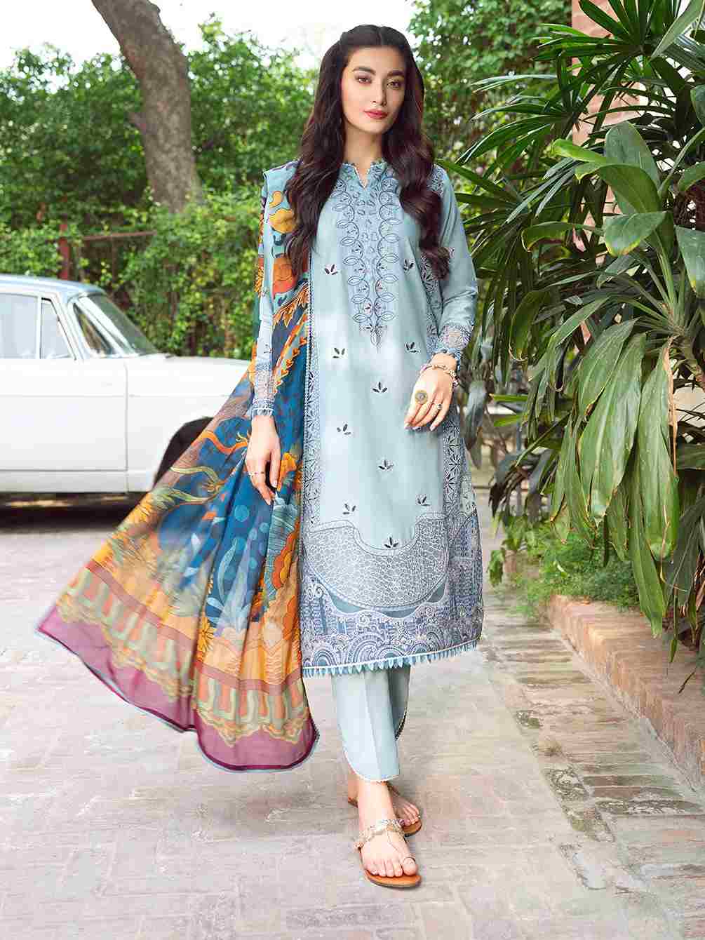 Jazmin Iris embroidered lawn SS 23 04-ROMY 3 piece at Shelai