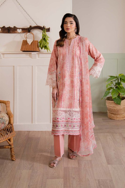Neeshay Summer Lines Unstitched Lawn Exclusive Collection | PEACH FLAME