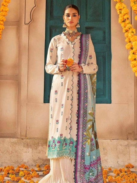 Gul Ahmed FE-32036 3PC Embroidered Unstitched Jacquard Shirt with Digital Printed Jacquard Dupatta and Inner