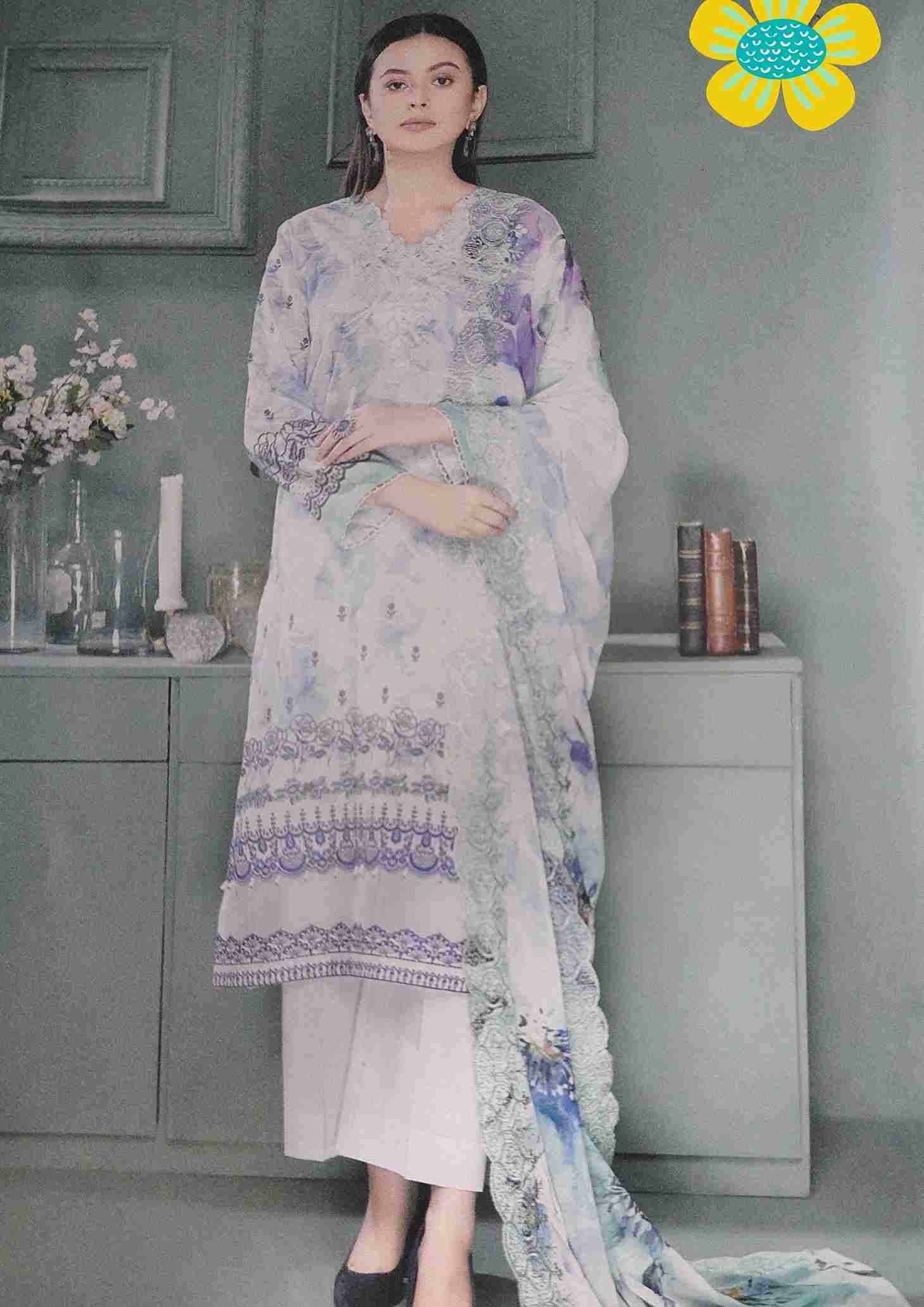 Rang pasand purple white mix embroidered 3pc available in Shelai