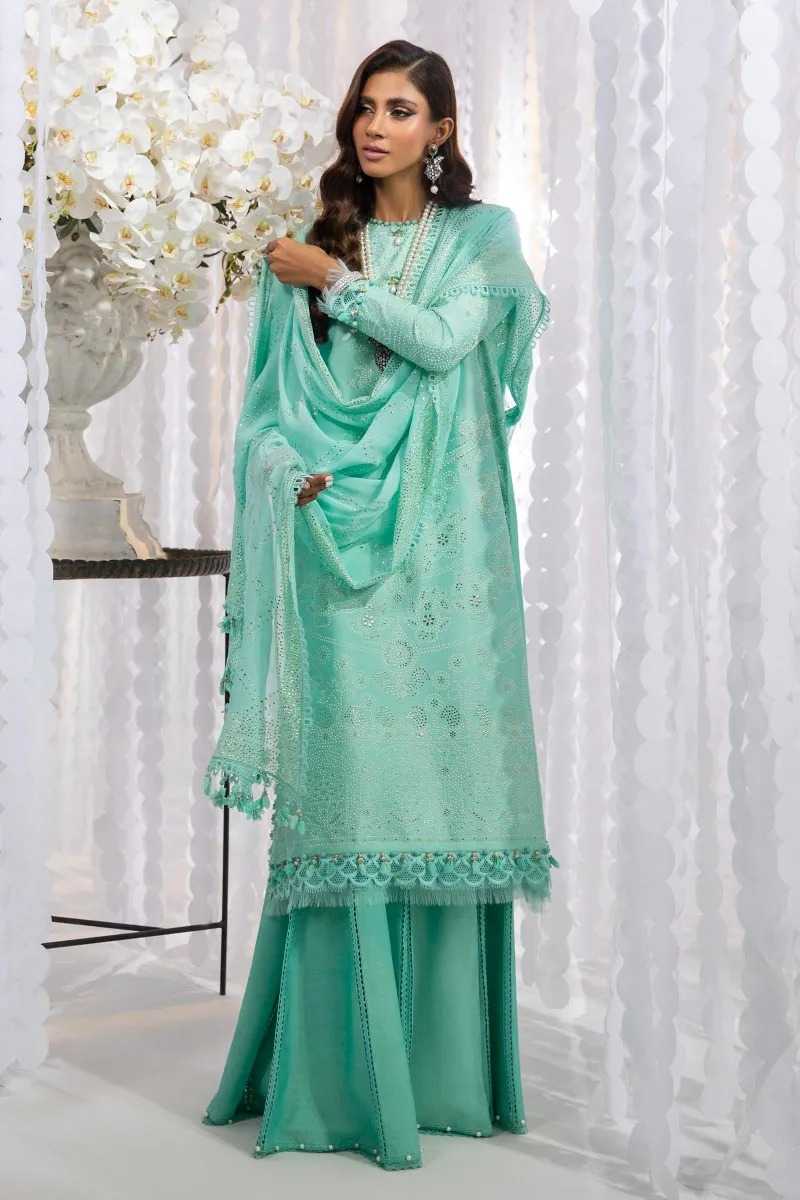 Sana Safinaz tiffany blue embroidered 3pc available in Shelai