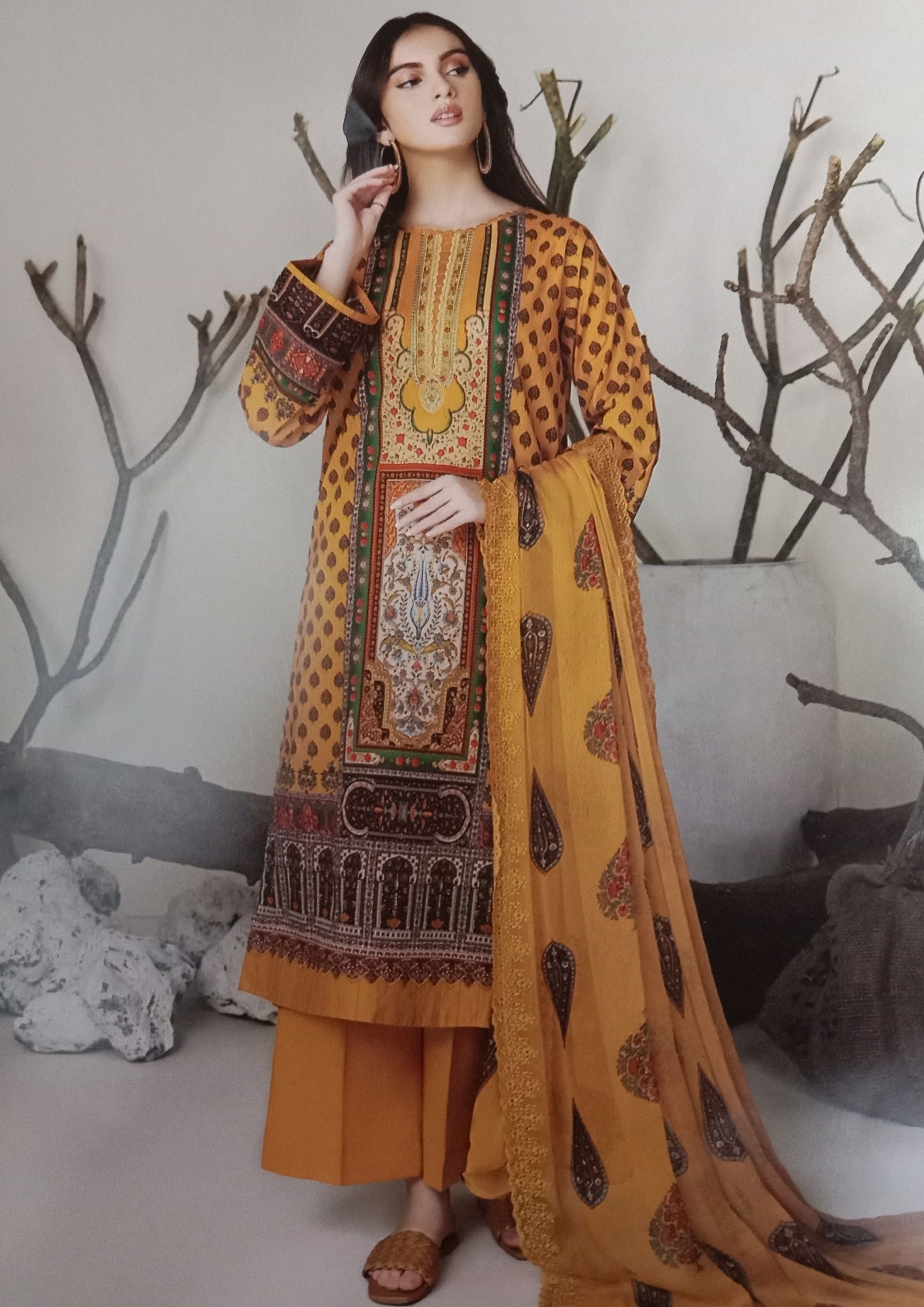 Rang Pasand yellow mix print embroidered 3pc available in shelai