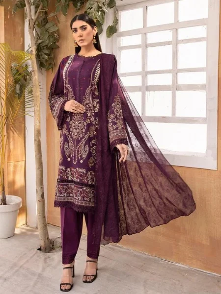 JOHRA JH-198 EMBROIDERED Swiss Voil With Embroidered Bamber Chiffon Dupatta