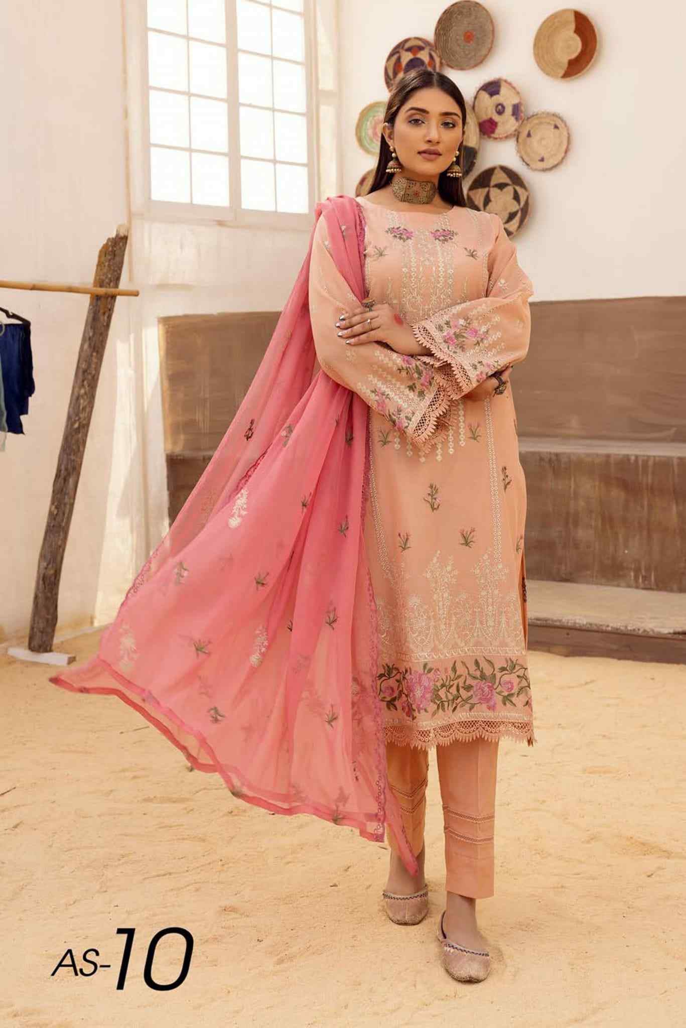 Aangan luxury swiss emb AS-10 3 pcs by Khoobsurat at Shelai