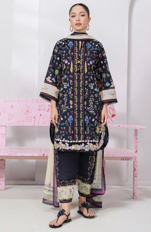 Qalamkar Embroidered Lawn Unstitched 3 Piece Suit - EM-09 B Paige - Q25QLMP - Black - Summer Collection | SHELAI27404