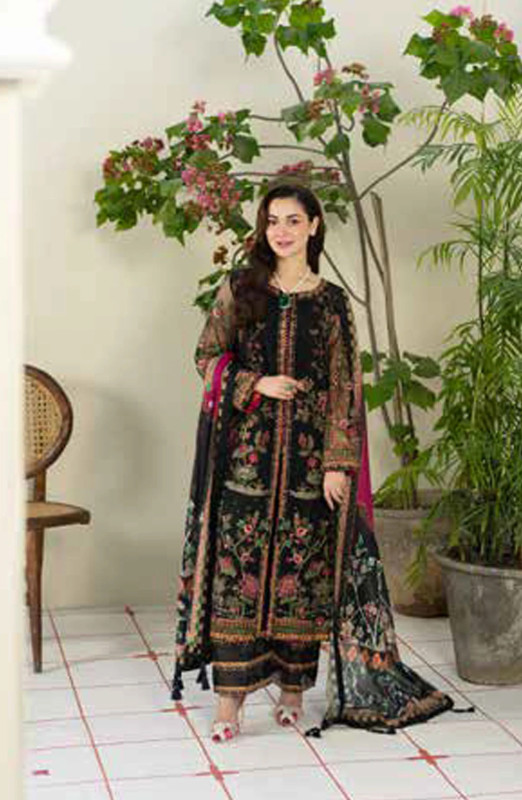 Maryum n Maria Embroidered Lawn Unstitched 3 Piece Suit - MS50106 Aleaha - MNM25HLL - Black - summer Collection | SHELAI25442