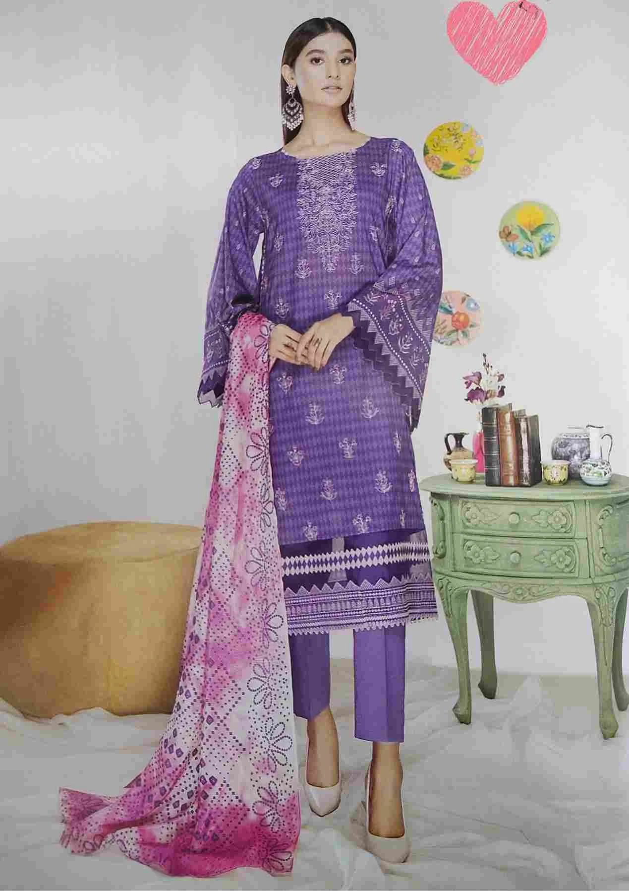 Mishaal purple mix embroidered 3 pieces available in Shelai