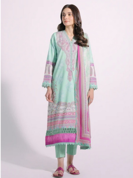 Ethnic E0212 Bright Green Color Pakistani Digital Printed Lawn Dress in Bangladesh