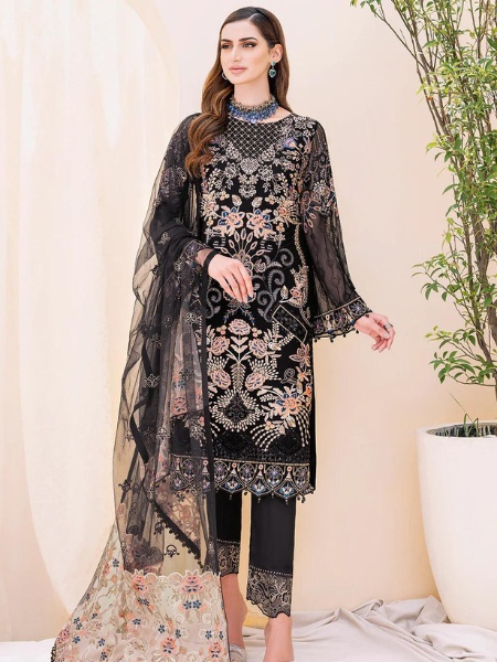 Ramsha F-2307 Embroidered Chiffon Dress with Embroidered net dupatta at Shelai