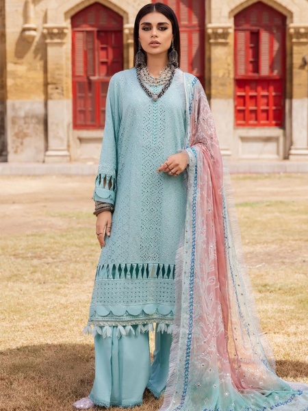 NUREH NDS-91 Pakistani Gorgeous Embroidered Lawn with Chunri Printed Chiffon Dupatta