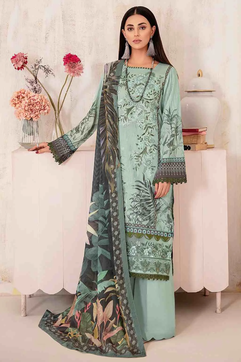 Rangrez Ramsha green luxury lawn vol-3 3 piece N-301 at Shelai