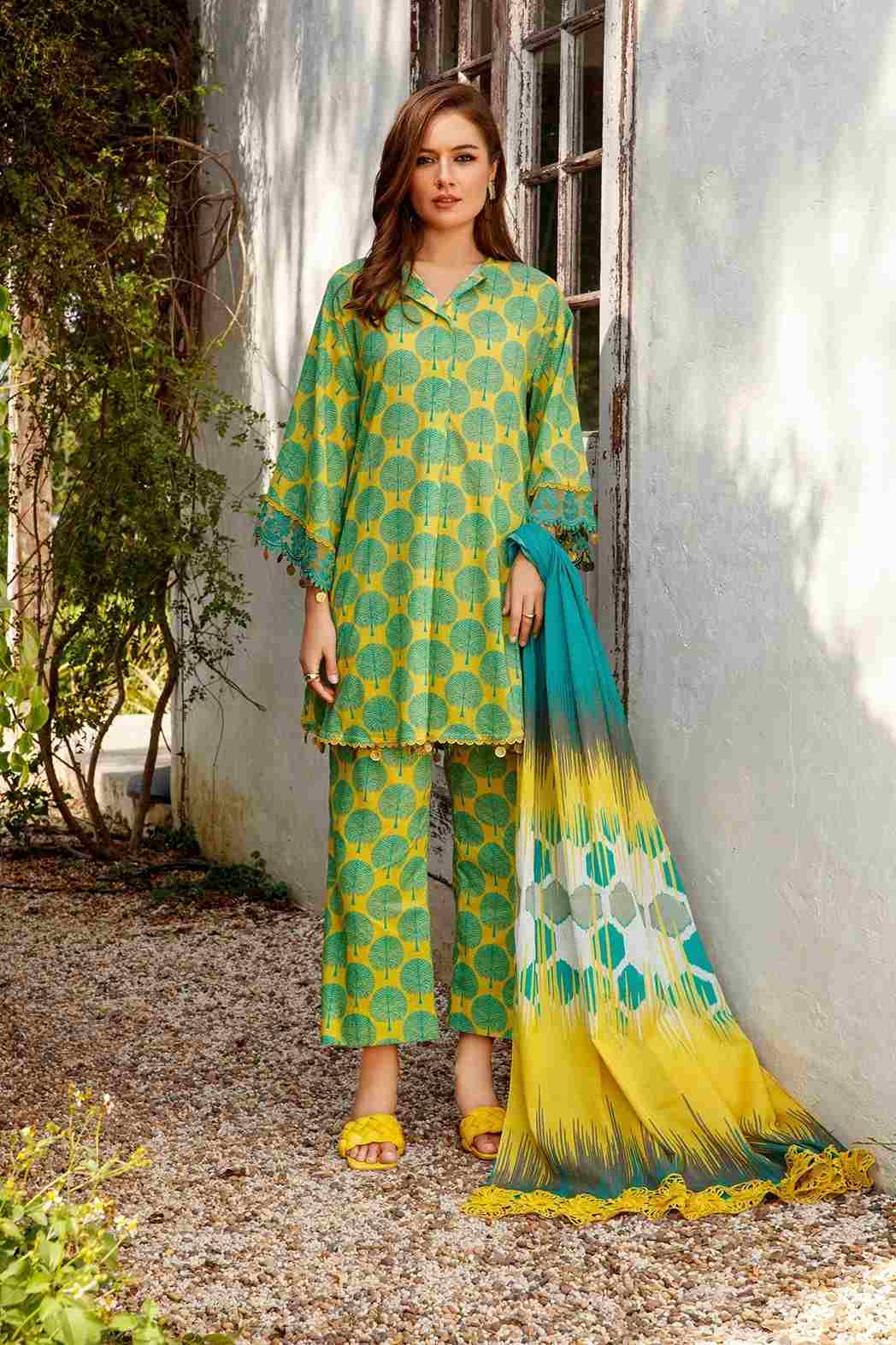 Maria B M basic luxury lawn yellow 08-B 2 pieces at Shelai