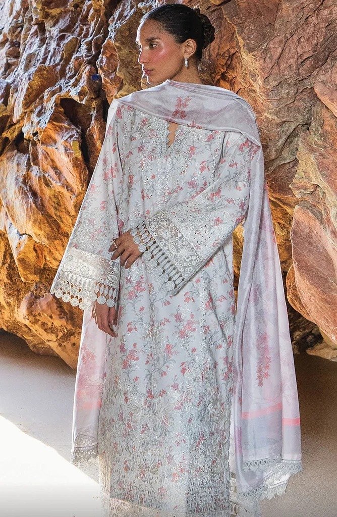 Afrozeh Embroidered Lawn Unstitched Nyssa White | SHELAI26936