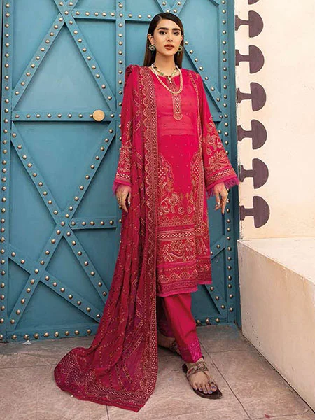 Johra Pinks JH-482 Embroidered Swiss Voile & Chiffon Dupatta