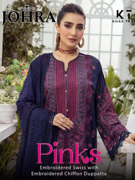 Johra pinks embroidered swiss voil with embroidered chiffon dupatta