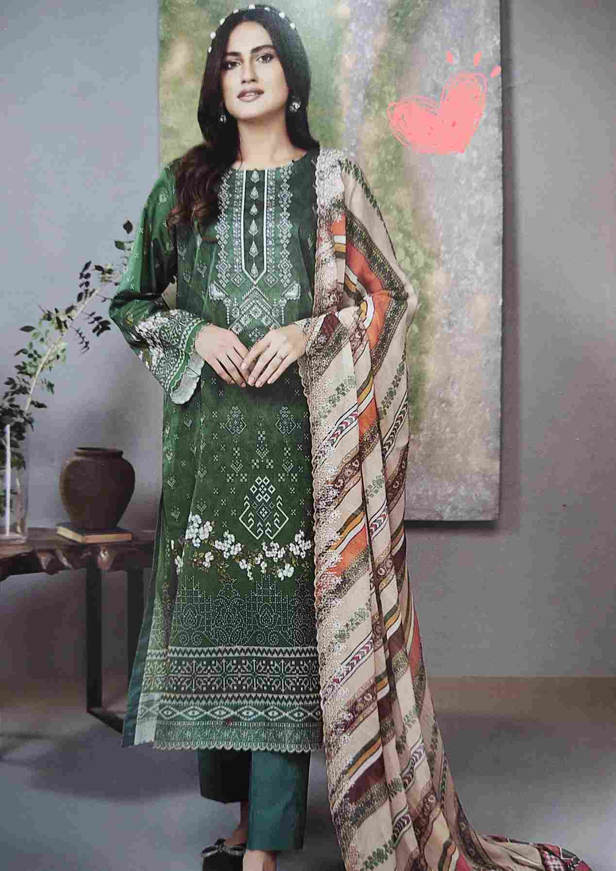 Rang Pasand green print embroidered 3 pieces available in Shelai