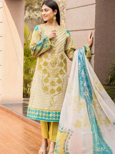 Charizma unstitched emb lawn suit with fancy voil dupatta CEL-10