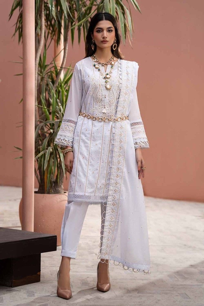 3 Piece Embroidered Lawn Unstitched Suit with Embroidered Denting Lawn Dupatta DN-42019