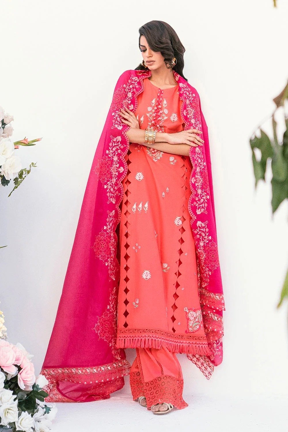Gul Ahmed Unstitched Embroidered Denting Lawn | SHELAI18654