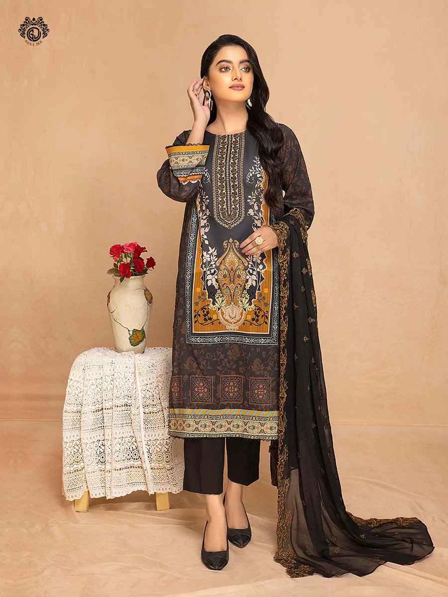 Tehzeeb chocolate black mix embroidered 3pc available in Shelai