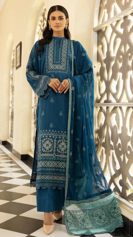 Elegant Embroidered Luxury Lawn Suits | Mahee | Cerulean -03