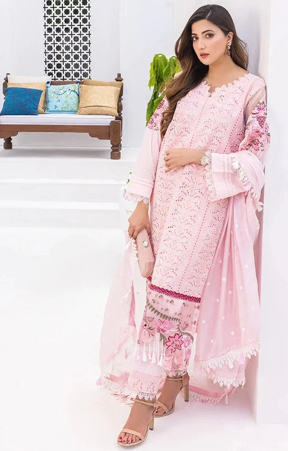 Alzohaib Rungkari embroidered printed A01 3 piece at Shelai