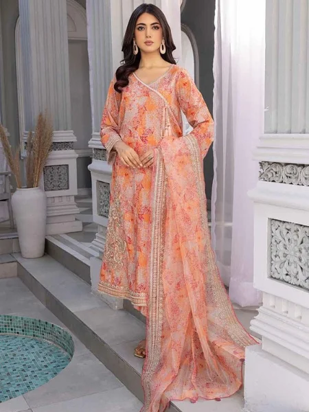 Charizma Sheen SH23-14 3-Pc Unstitched Embroidered Shirt with Embroidered Net Dupatta